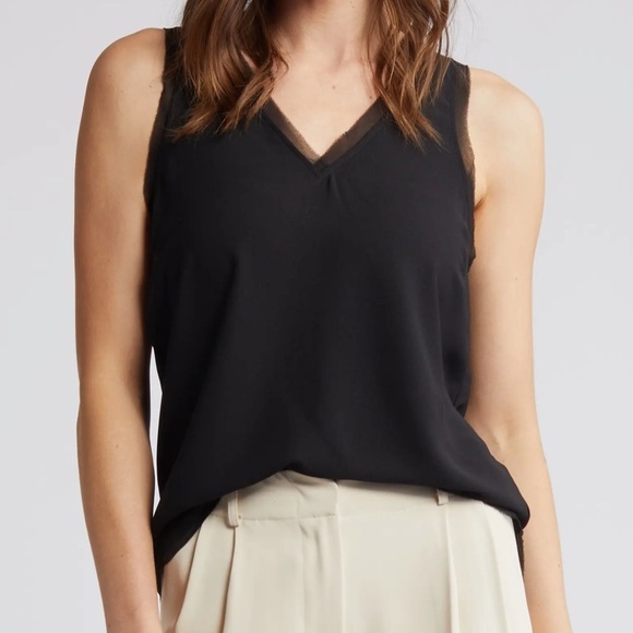 Halogen NWOT Raw Edge Hem Tank Black - Picture 2 of 9